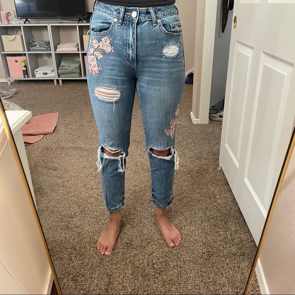 High Waisted, Floral Denim